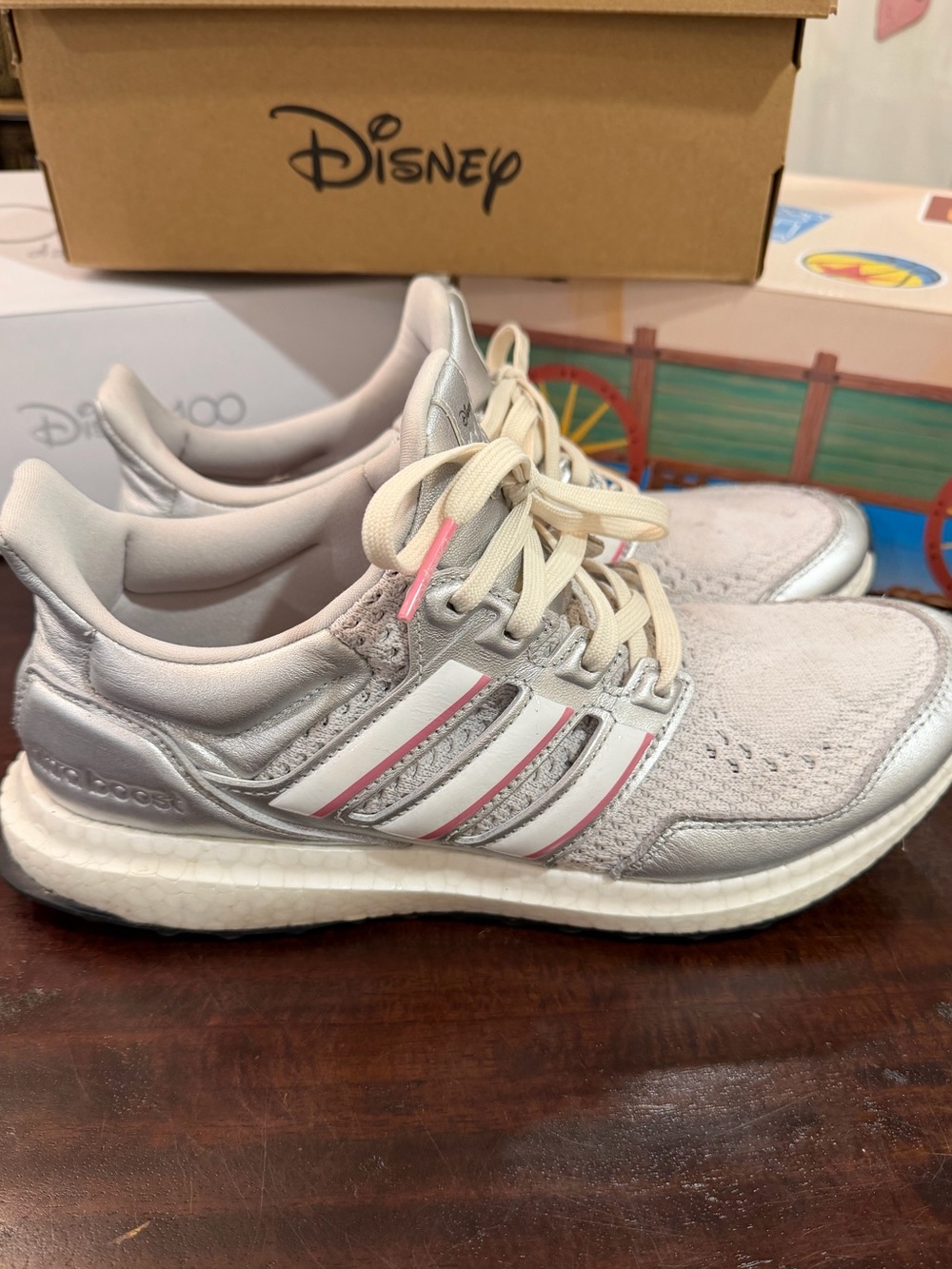 Disney 100 adidas Metallic Silver White & Pink Stripe ultraboost 10 women’s